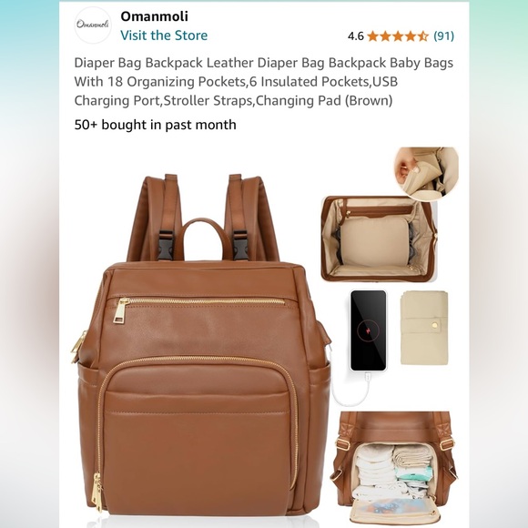 Vegan Leather Diaper Bag Backpack - Picture 4 of 8